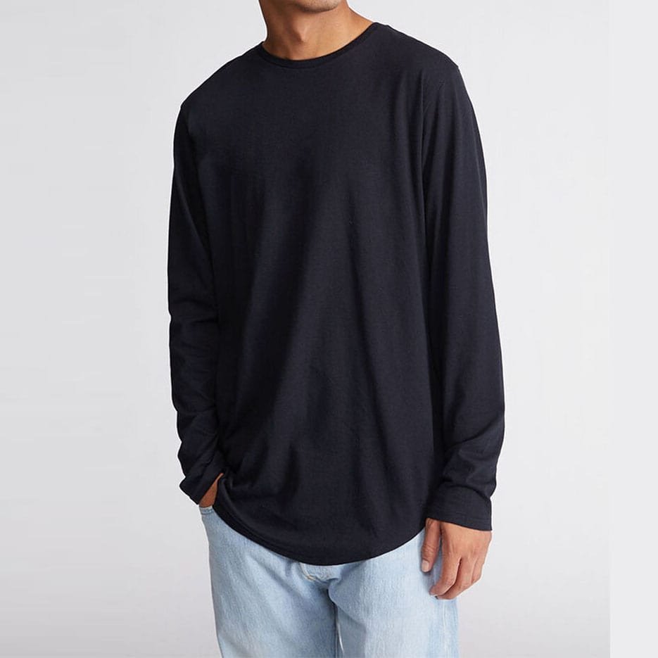 PS Basics Black Basic Solid Scallop Long Sleeve T-Shirt04-min